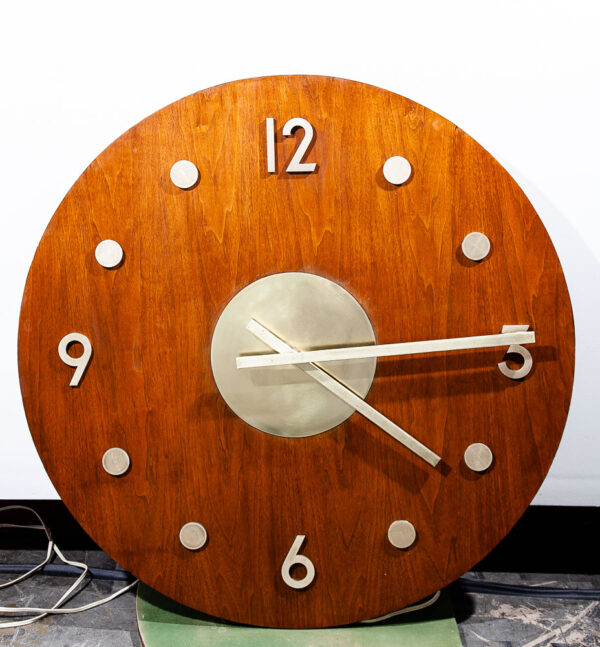 Mid Century Modern Wall Clock American Clock Company Large 40" Brass Walnut Mcm - Image 4