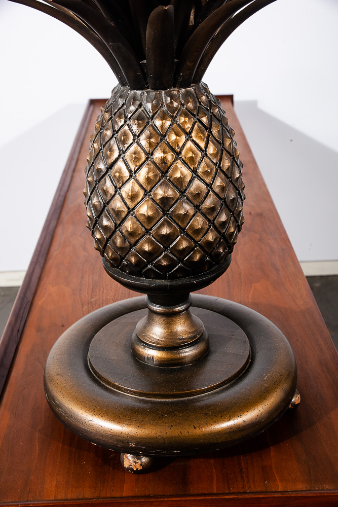 Mid Century Modern End Table Side Pineapple Gold Round Nightstand Lamp Regency - Image 11