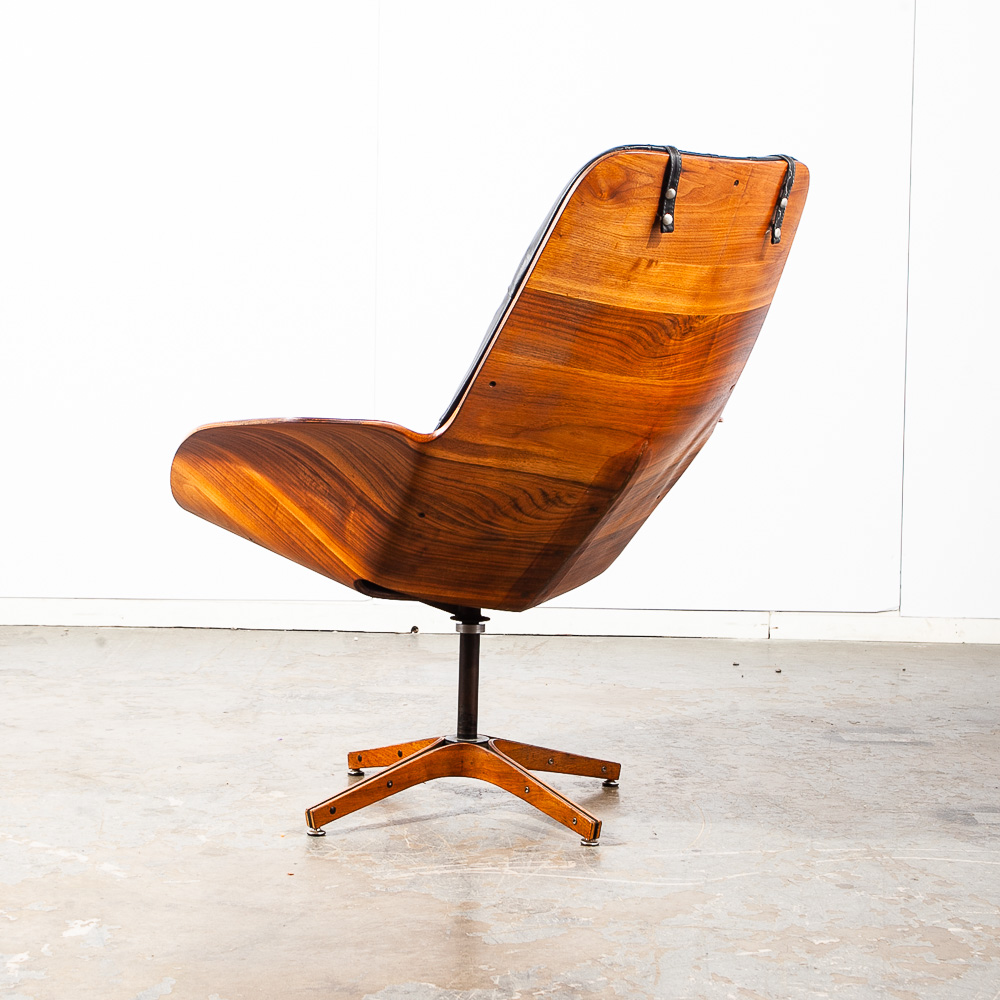 Mid Century Modern Lounge Chair Plycraft Mr Tufted Black Swivel George Mulhauser - Image 11