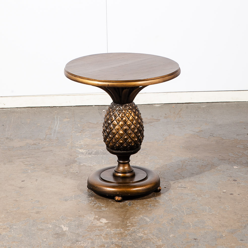 Mid Century Modern End Table Side Pineapple Gold Round Nightstand Lamp Regency - Image 10