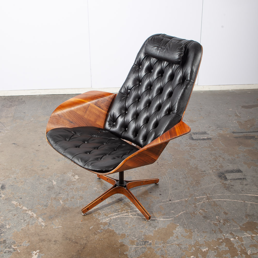 Mid Century Modern Lounge Chair Plycraft Mr Tufted Black Swivel George Mulhauser