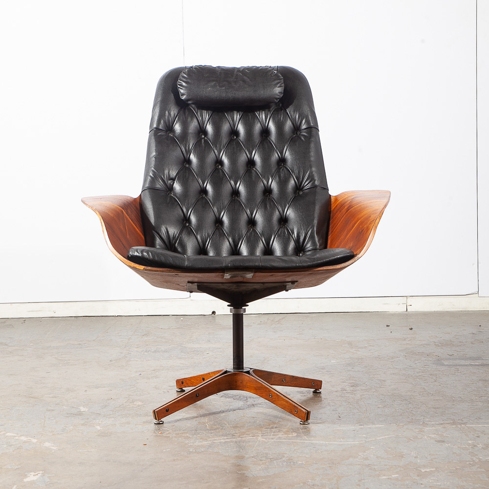 Mid Century Modern Lounge Chair Plycraft Mr Tufted Black Swivel George Mulhauser - Image 5