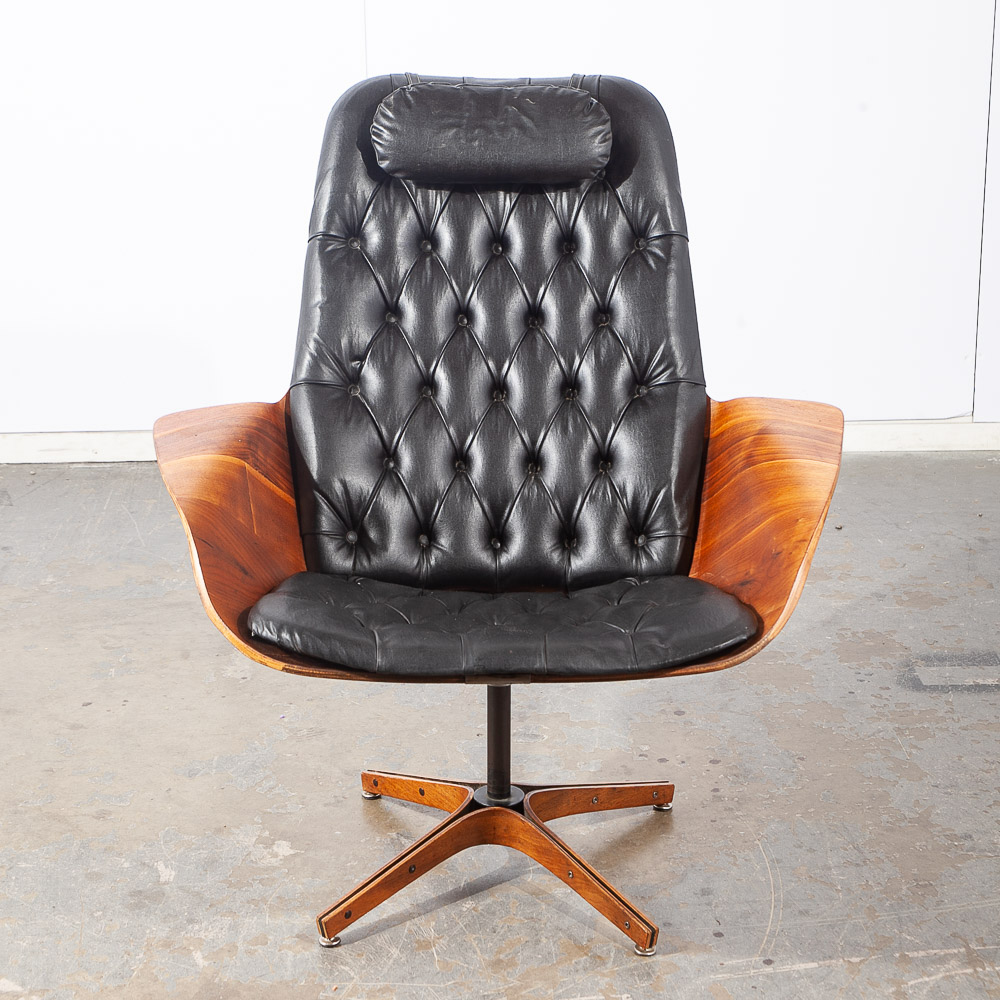 Mid Century Modern Lounge Chair Plycraft Mr Tufted Black Swivel George Mulhauser - Image 2