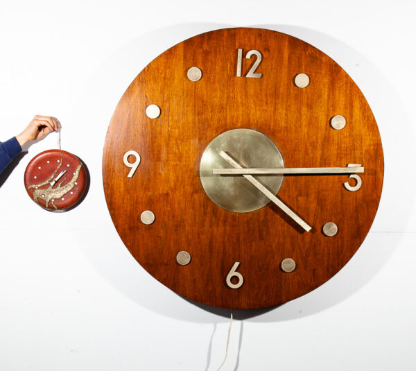 Mid Century Modern Wall Clock American Clock Company Large 40" Brass Walnut Mcm - Image 3