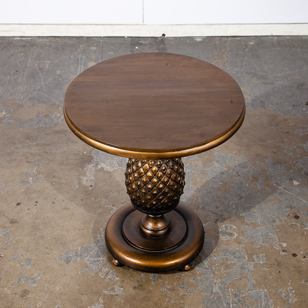 Mid Century Modern End Table Side Pineapple Gold Round Nightstand Lamp Regency - Image 3