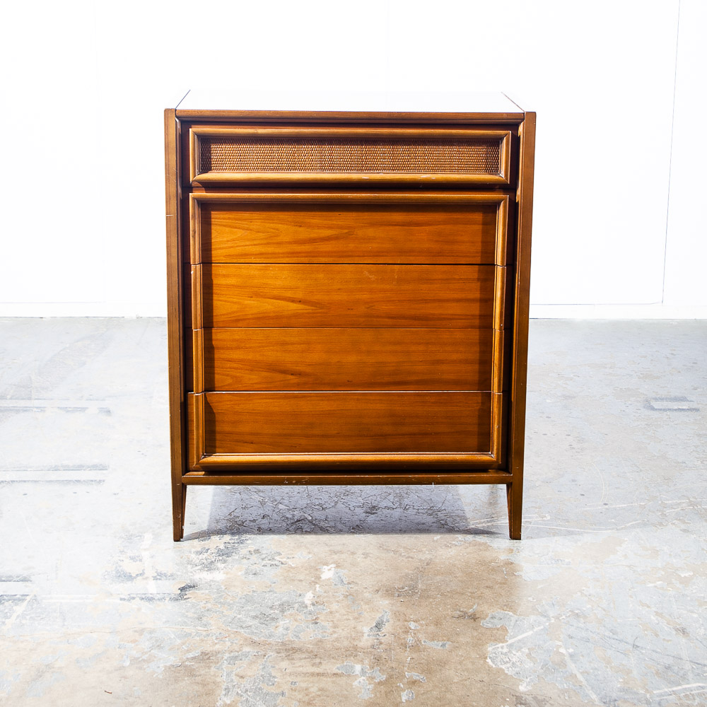 Mid Century Modern Highboy Dresser Thomasville 5 Drawer Walnut Cane Mcm Danish - Image 2
