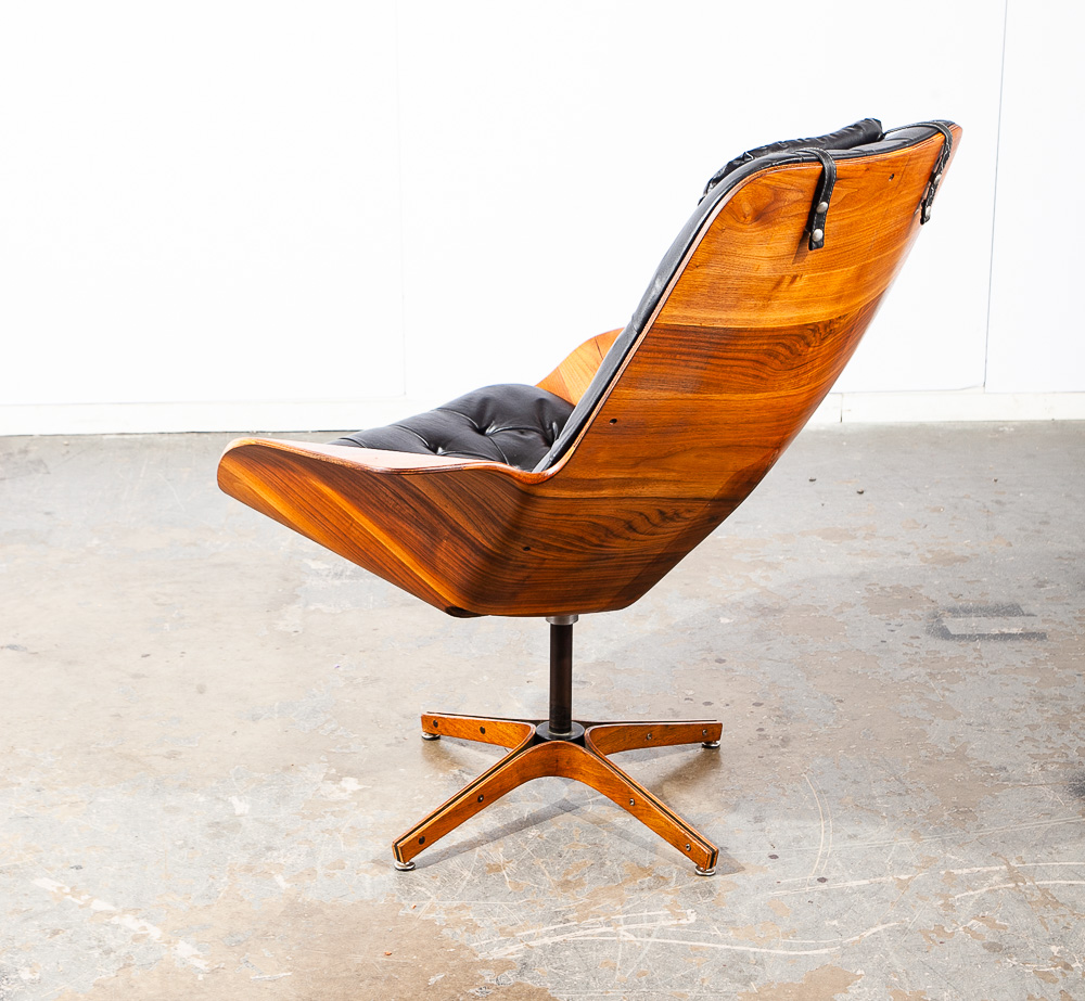 Mid Century Modern Lounge Chair Plycraft Mr Tufted Black Swivel George Mulhauser - Image 3