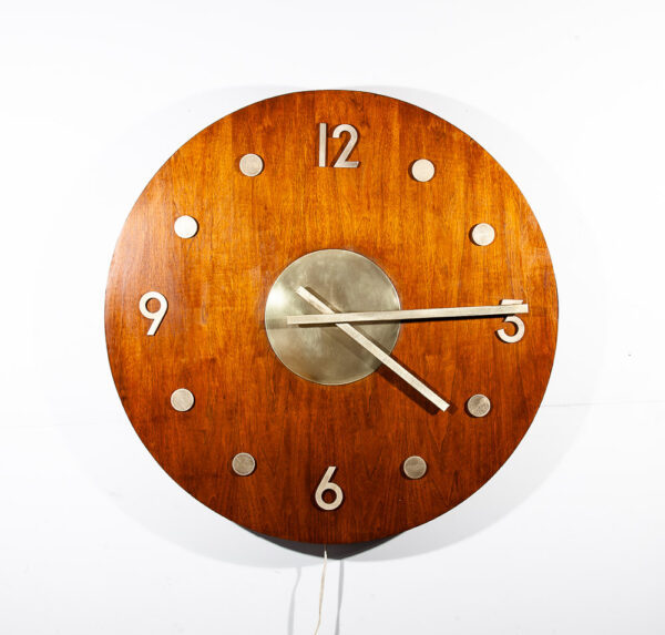 Mid Century Modern Wall Clock American Clock Company Large 40" Brass Walnut Mcm