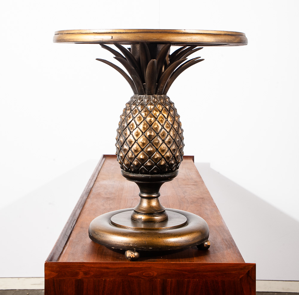 Mid Century Modern End Table Side Pineapple Gold Round Nightstand Lamp Regency - Image 2
