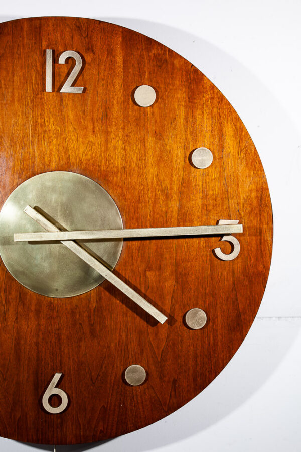 Mid Century Modern Wall Clock American Clock Company Large 40" Brass Walnut Mcm - Image 9