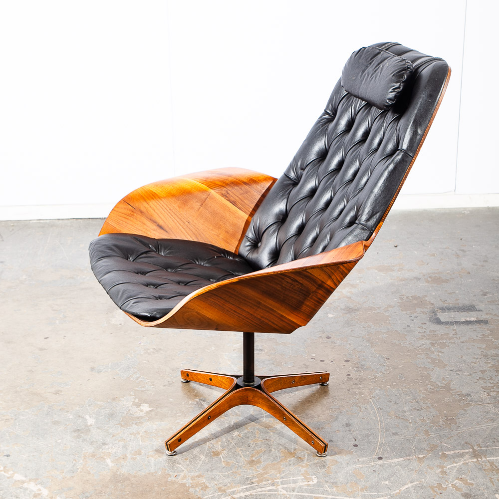 Mid Century Modern Lounge Chair Plycraft Mr Tufted Black Swivel George Mulhauser - Image 4