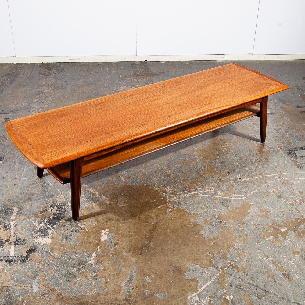 Mid Century Danish Modern Coffee Table Svend Aage Madsen Shelf Solid Teak 71 in