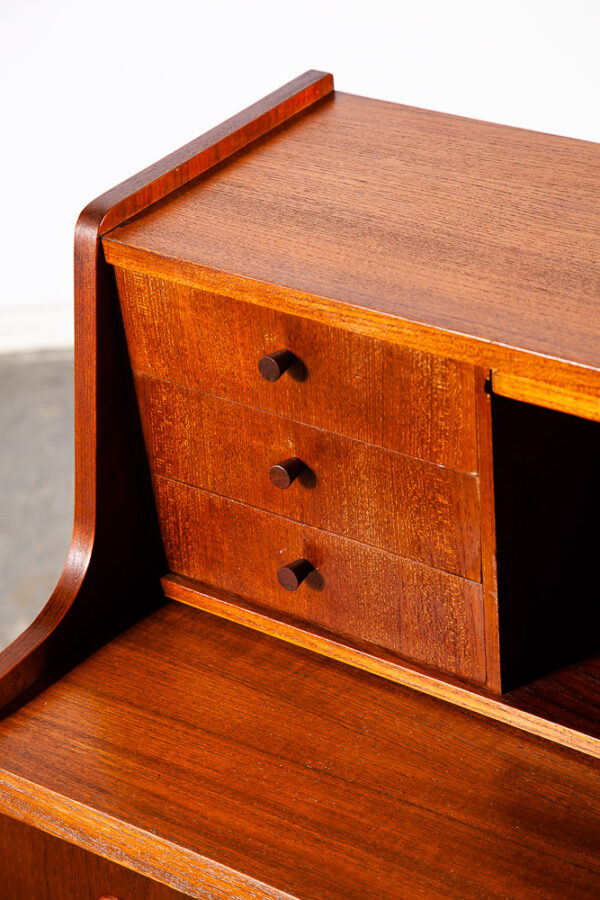 Mid Century Danish Modern Secretary Desk Teak Mirror Desk Denmark Drawers Shelf - Image 10