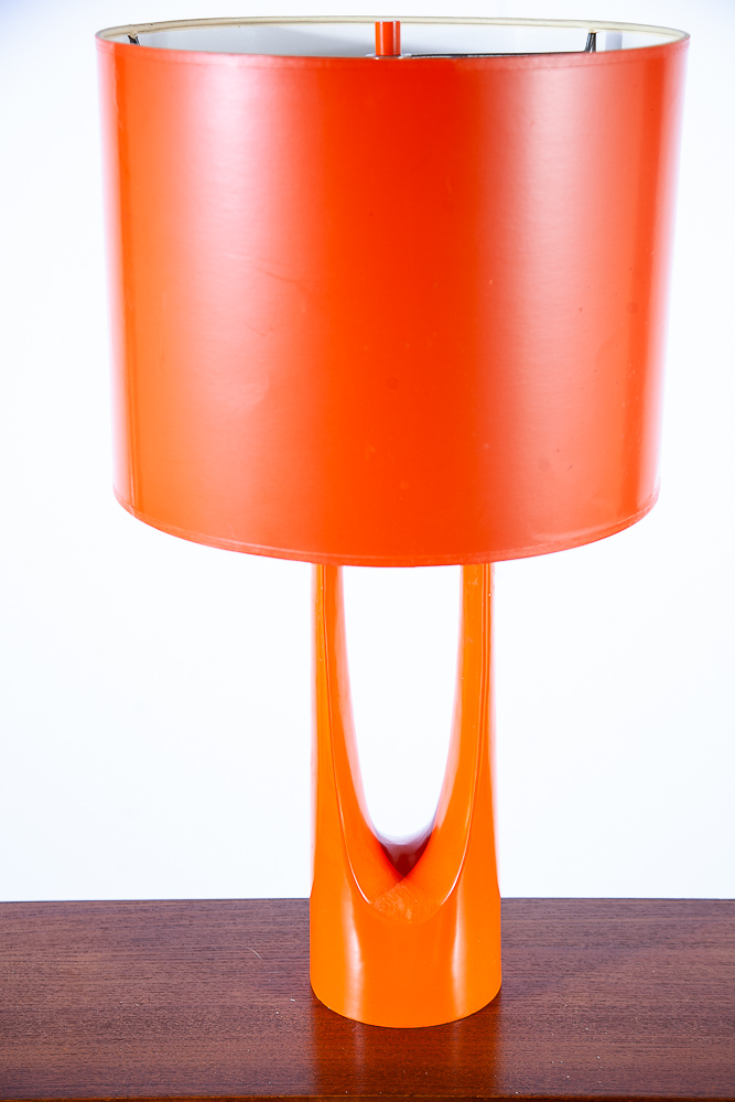 Mid Century Modern Table Lamp Enamel Orange Light Vintage Atomic Architectural - Image 5