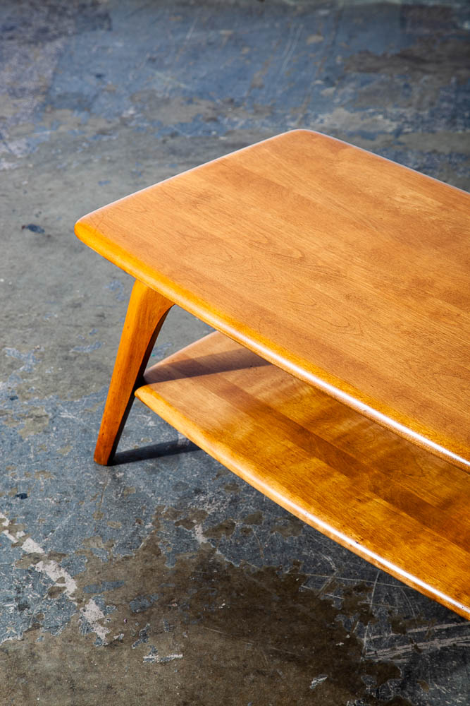 Mid Century Modern Coffee Table Heywood Wakefield Blonde Wood Birch Maple Shelf - Image 9