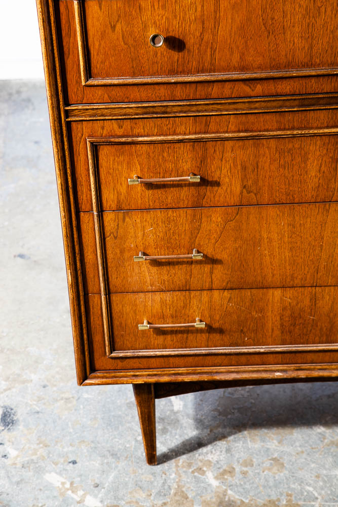 Mid Century Modern Dresser Highboy 5 Drawer Bassett Walnut Broyhill High Danish - Image 8