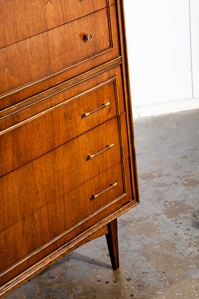 Mid Century Modern Dresser Highboy 5 Drawer Bassett Walnut Broyhill High Danish - Image 10