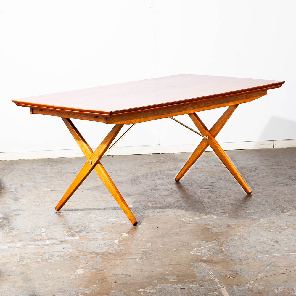 Mid Century Danish Modern Dining Table Teak Oak Torben Strandgaard Draw Leaf