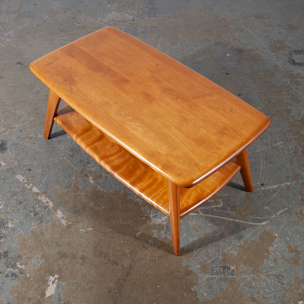 Mid Century Modern Coffee Table Heywood Wakefield Blonde Wood Birch Maple Shelf - Image 7