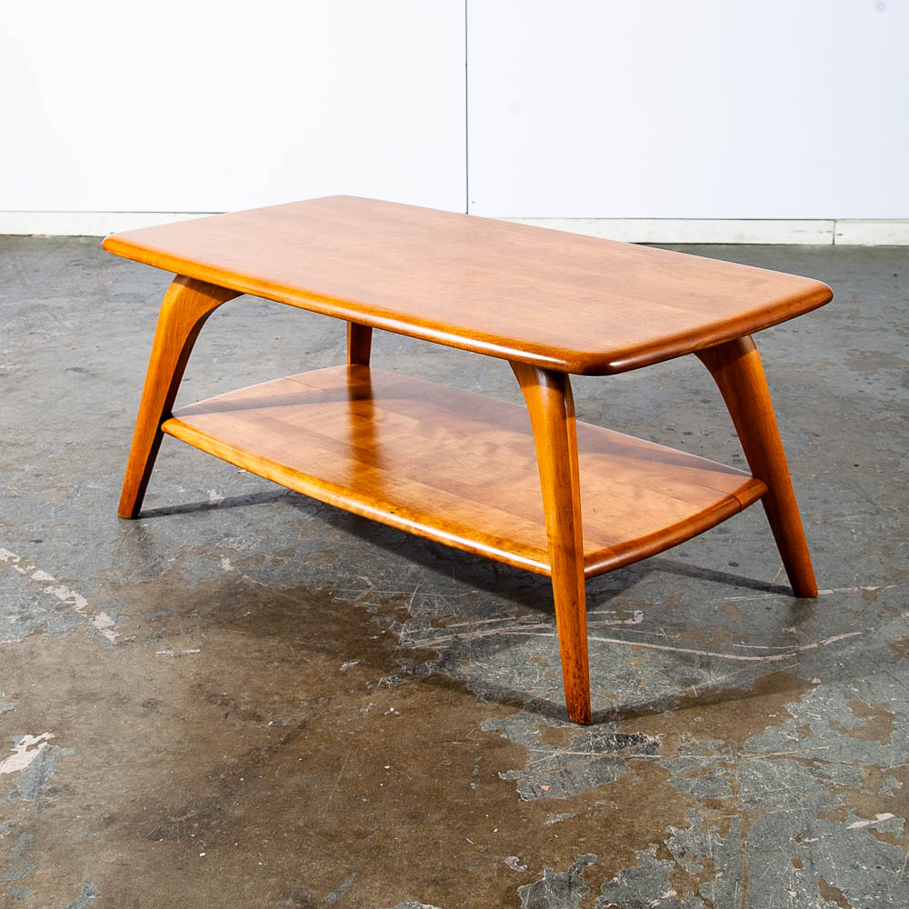 Mid Century Modern Coffee Table Heywood Wakefield Blonde Wood Birch Maple Shelf - Image 8
