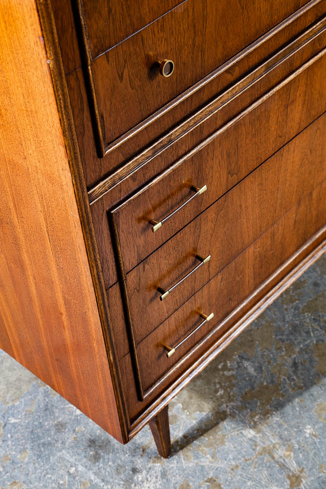 Mid Century Modern Dresser Highboy 5 Drawer Bassett Walnut Broyhill High Danish - Image 7