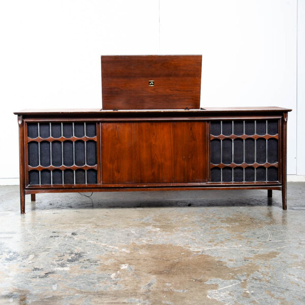 Mid Century Modern Stereo Console RCA Victor Record Player Radio Walnut Working