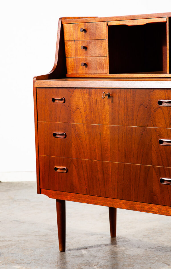 Mid Century Danish Modern Secretary Desk Teak Mirror Desk Denmark Drawers Shelf - Image 9