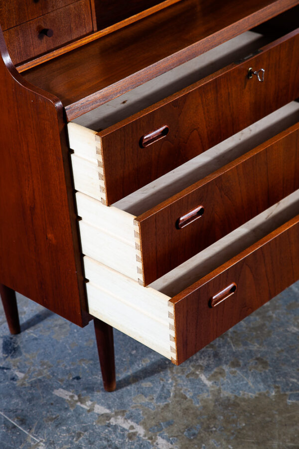 Mid Century Danish Modern Secretary Desk Teak Mirror Desk Denmark Drawers Shelf - Image 7