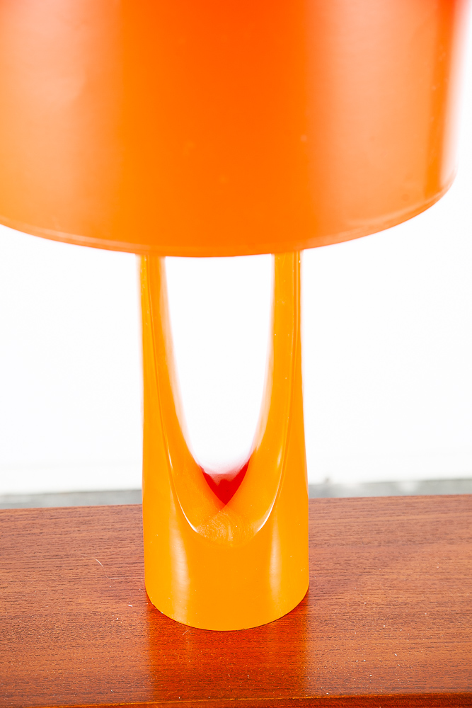 Mid Century Modern Table Lamp Enamel Orange Light Vintage Atomic Architectural - Image 9