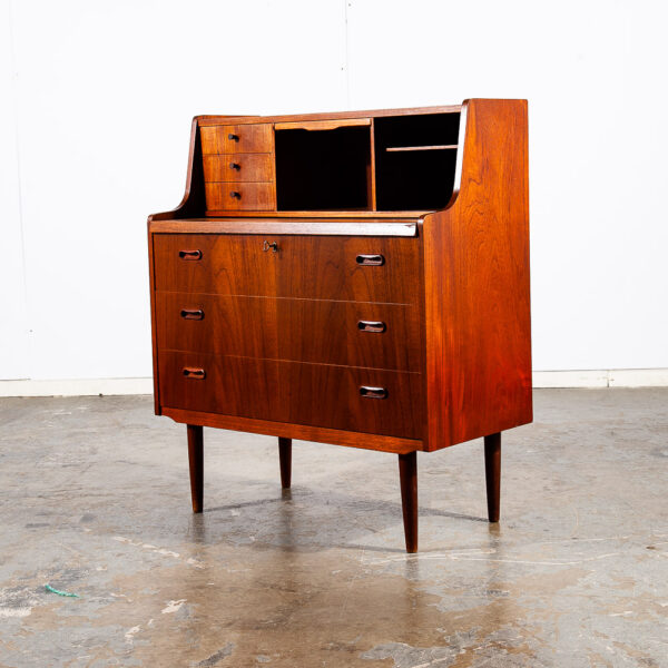 Mid Century Danish Modern Secretary Desk Teak Mirror Desk Denmark Drawers Shelf