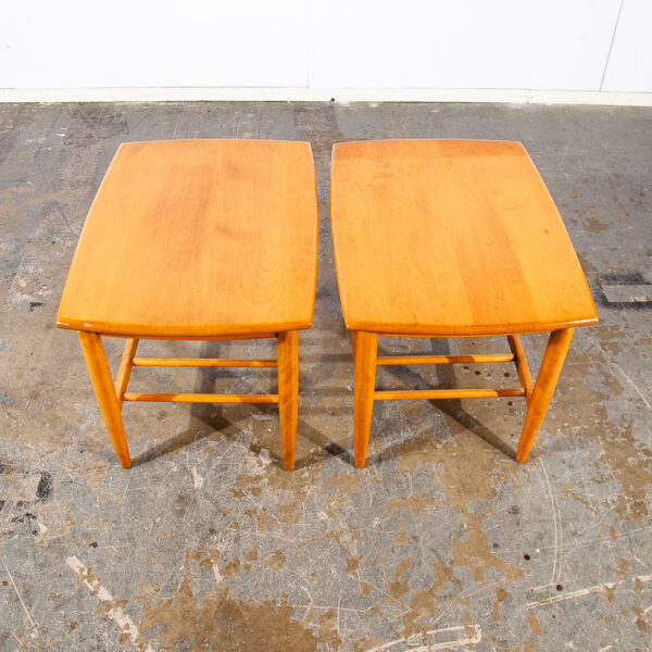 Mid Century Modern End Side Tables Solid Birch Spindle Conant Ball Wood Drawer - Image 2