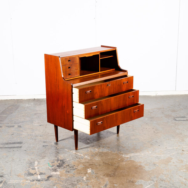 Mid Century Danish Modern Secretary Desk Teak Mirror Desk Denmark Drawers Shelf - Image 5