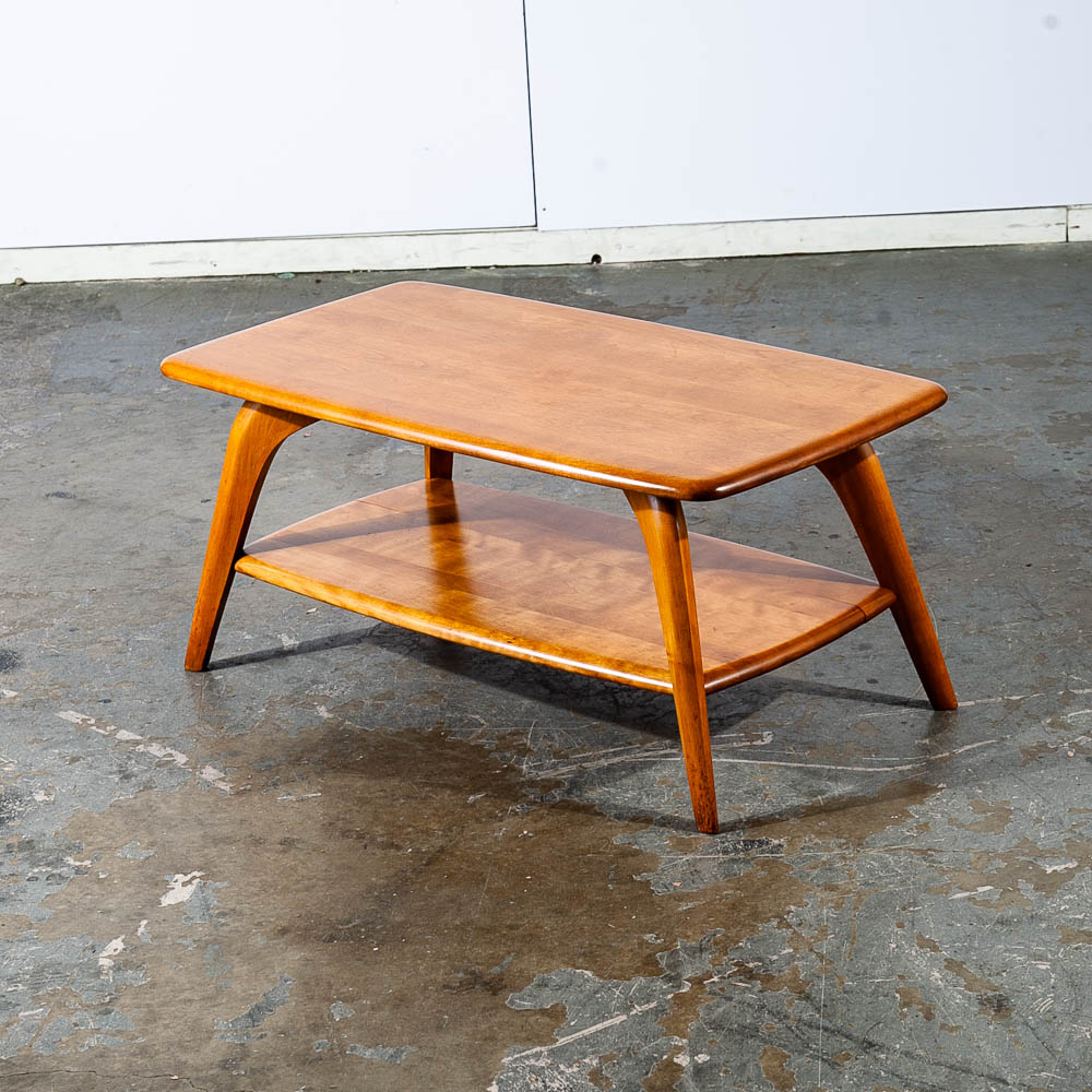 Mid Century Modern Coffee Table Heywood Wakefield Blonde Wood Birch Maple Shelf - Image 11
