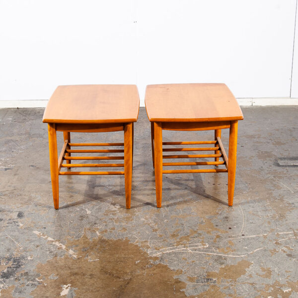 Mid Century Modern End Side Tables Solid Birch Spindle Conant Ball Wood Drawer - Image 3
