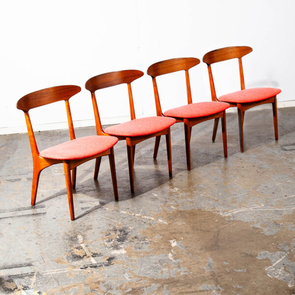 Mid Century Danish Modern Dining Chairs Kurt Ostervig Sculptural Red Teak oak NM
