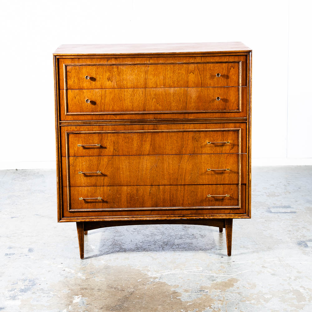 Mid Century Modern Dresser Highboy 5 Drawer Bassett Walnut Broyhill High Danish - Image 2