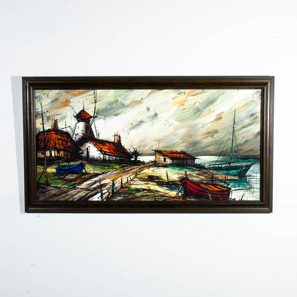 Mid Century Modern Oil Painting Expressionist Pierre Fredang Art Original Sign