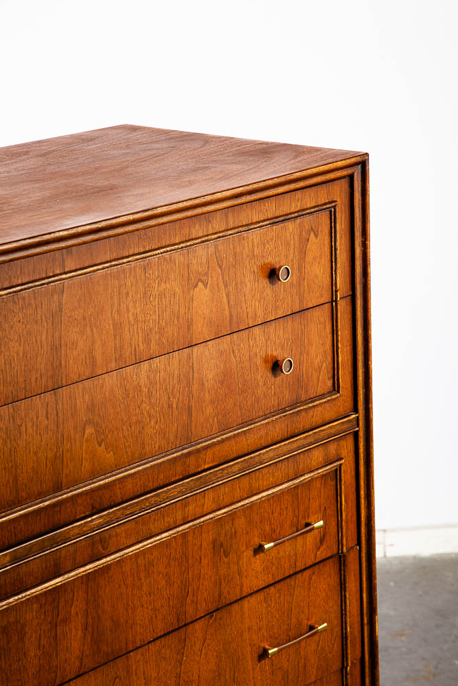 Mid Century Modern Dresser Highboy 5 Drawer Bassett Walnut Broyhill High Danish - Image 9