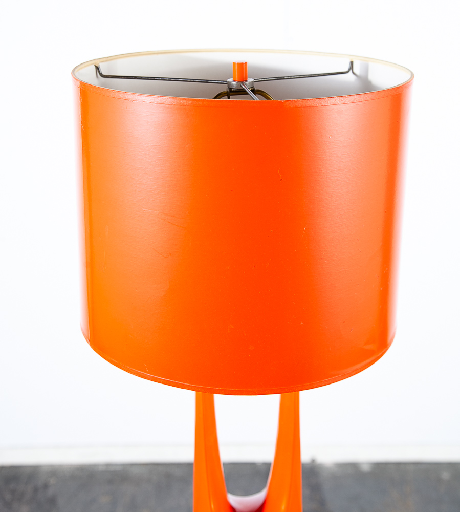 Mid Century Modern Table Lamp Enamel Orange Light Vintage Atomic Architectural - Image 6