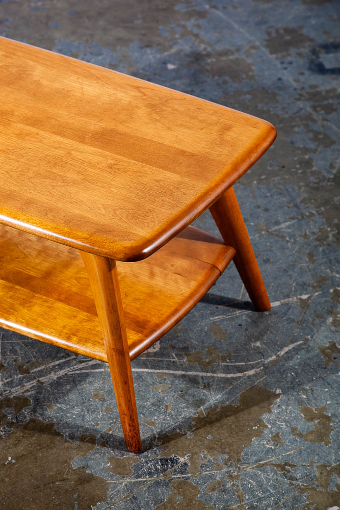 Mid Century Modern Coffee Table Heywood Wakefield Blonde Wood Birch Maple Shelf - Image 10