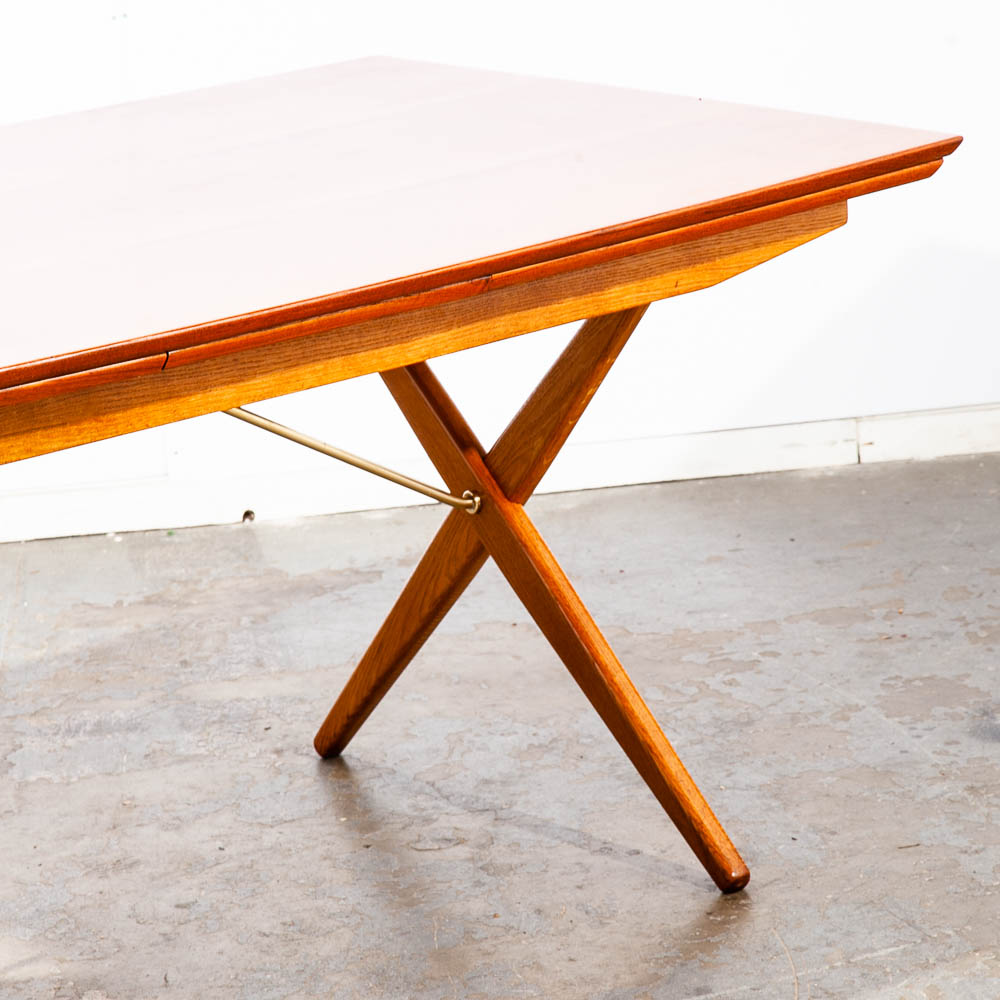 Mid Century Danish Modern Dining Table Teak Oak Torben Strandgaard Draw Leaf - Image 7