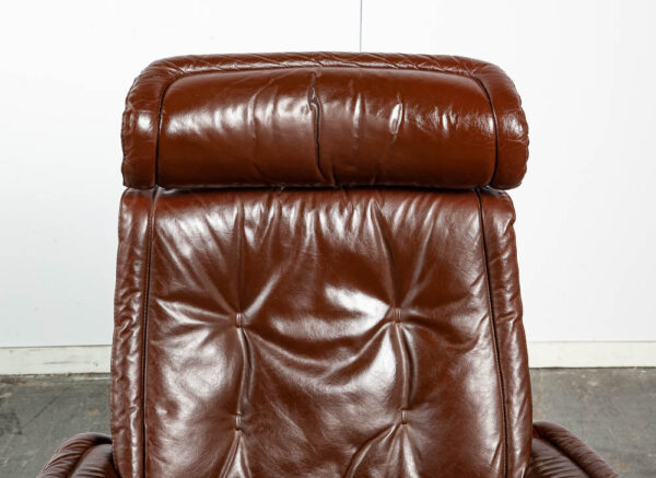 Mid Century Danish Modern Lounge Chair Leather Ekornes Brown Ottoman Recliner - Image 8