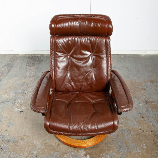 Mid Century Danish Modern Lounge Chair Leather Ekornes Brown Ottoman Recliner - Image 6