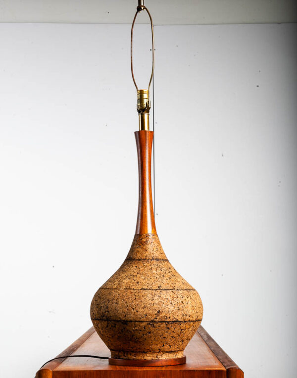 Mid Century Modern Table Lamp Solid Walnut Wood Cork 70s Round Light Lighting 1 - Image 2