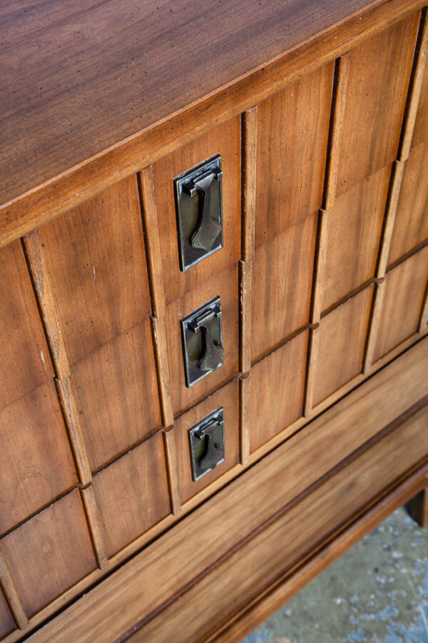 Mid Century Modern Dresser Highboy Dixie Walnut 5 Drawer Wood Brass Chest Handle - Image 11