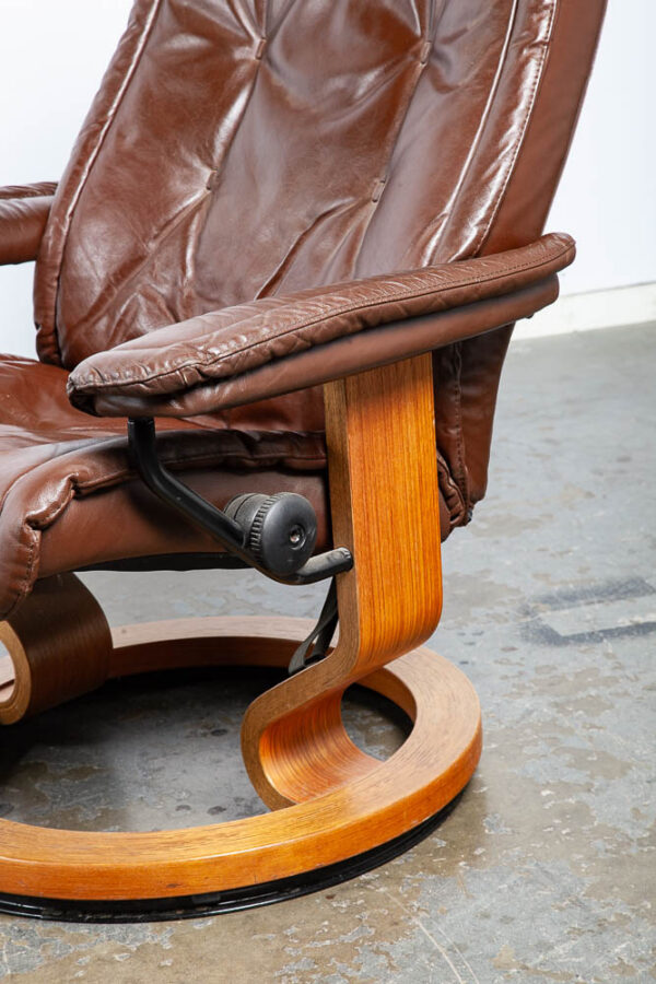 Mid Century Danish Modern Lounge Chair Leather Ekornes Brown Ottoman Recliner - Image 11