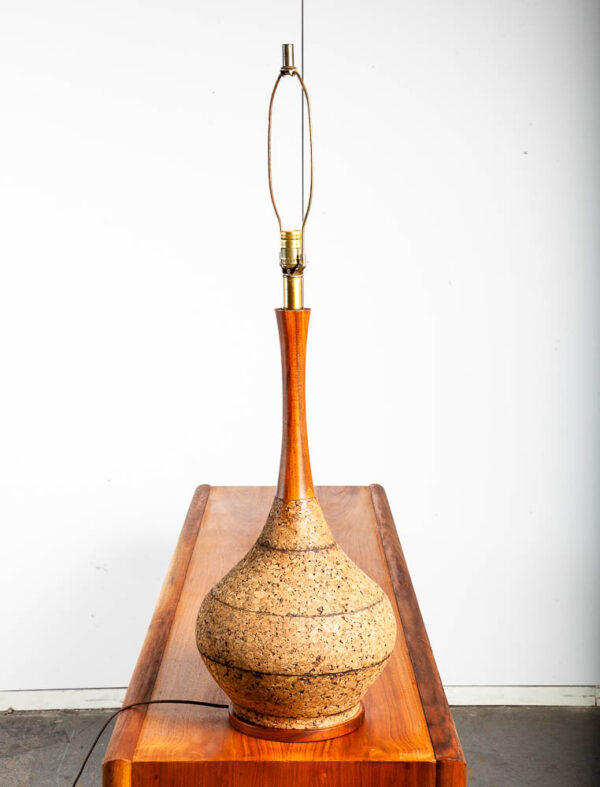 Mid Century Modern Table Lamp Solid Walnut Wood Cork 70s Round Light Lighting 1 - Image 9