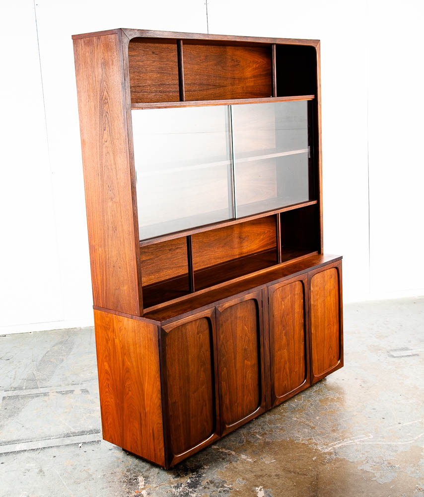 Mid Century Modern China Cabinet Hutch Lane Brown Saltman Wanut Glass Doors Mcm