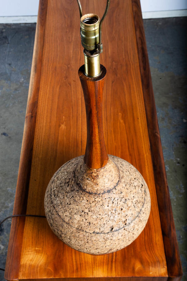 Mid Century Modern Table Lamp Solid Walnut Wood Cork 70s Round Light Lighting 1 - Image 3