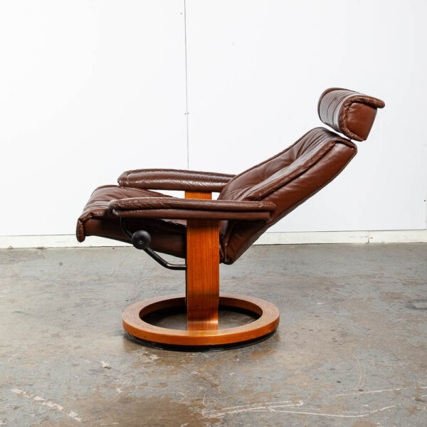 Mid Century Danish Modern Lounge Chair Leather Ekornes Brown Ottoman Recliner - Image 3